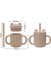 Cartoon Bear Baby Drinking Cup Double Handle Straw Feeding Cup BPA Free Soft Silicone Learn To Drink Cup Newborn Accessories