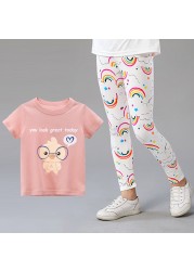 2pcs Kids Clothes Set Summer T-shirt Leggings Little Girl Print T-shirt and Pants Outfits Baby Girl Leggings