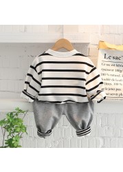 0-5 Years New Spring Children Girls Boys Cartoon Striped T-shirt Sports Pants 2pcs/set Kids Strips Toddler Clothes Cotton Suit