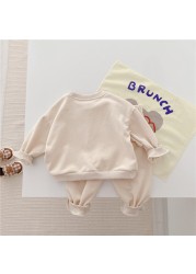 Children Spring Clothes Set Cute Bear Baby Boy Girl Soft Cotton Tops Pants 2pcs Toddler Kids Clothes