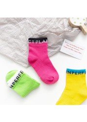 5pcs/lot Spring and Autumn 1-12T Children's Socks Candy Colors Letter Baby Girls Socks Toddler Soft Socks Baby Boys Socks