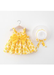 Summer Newborn Baby Clothes Infant Girl Clothes Korean Cute Flower Print Sleeveless Cotton Beach Sundress Princess Dresses