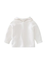 Children's clothing spring and autumn new pure cotton long-sleeved white baby girls open bottom shirt boys tops kids clothes