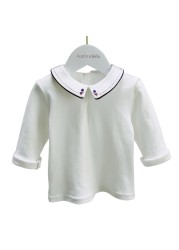 Baby cotton clothes, long-sleeved shirt and white pants, simple, spring and autumn new collection