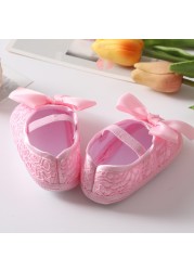 Newborn Girls Shoes First Walkers Princess Bowknot Baby Shoes Soft Sole Non-slip Infant Crib Shoes+Hair Band