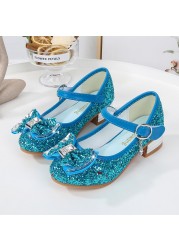 Princess pink shoes girls high heels 2022 children shoes new kids single shoes sequins students party blue dance shoe 23-38