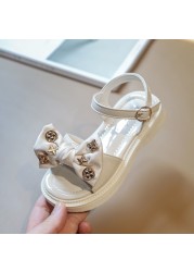 Girls Sandals Girls Bowknot Beach Shoes New Fashion 2022 Summer Children's Lovely Princess Flat White Sandals 2777