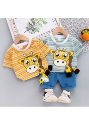 Summer Children Cotton Baby Boy Girl Clothes Cartoon Giraffe T Shirts Shorts 2pcs/set Infant Kids Fashion Toddler Tracksuits