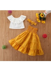 Summer Children Girls Dress Ribbed Knitted Girls Ruffles Princess Dresses Casual Teenage Daily Kids Clothes 1-4Y JYF