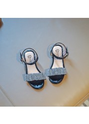 Summer 2022 Fashion Student Girls Sandals New Rhinestone Embroidery Princess Sandals Beach Shoes Wholesale A1223