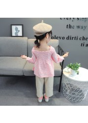 Baby Girls Clothes Sets Kids 2022 Fashion Infant Spring Autumn 2pcs Outfits Plaidsquare Neck Tops+Solid Pants Baby Suits