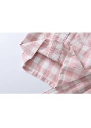 Pink White Girls Plaid Pajamas Set Summer Short Sleeve Top + Pants Baby Sleepwear Pajamas Toddler Sleepwear