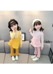 Toddler Girl Clothes Set Kids 2022 Fashion Infant Spring Autumn 2pcs Outfit Striped Fake Two Tops+Wide Leg Pants Baby Tracksuits