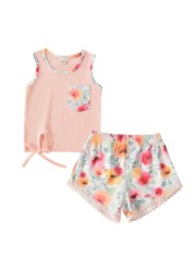 Etosale Summer Girls Tracksuit Outfit Sleeveless Tank Top Shorts Set Kids Girl Clothes Set Suits Cool Home Wear 1-4 Years