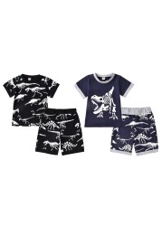 2pcs/set Children's Clothing Boys Dinosaur Casaul Short Sleeve Shorts Set Suit Cute Cartoon Boys Clothes Set 1-6 Years