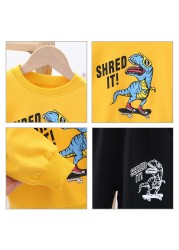 Baby Dinosuar Clothing Sets Boys Cartoon Long Sleeve Sweatshirt Tops Toddler Kids Girls Pants Suit Children Outfit