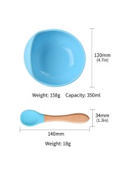 Baby Silicone Bowl Feeding Tableware Children Suction Bowl Plate Wooden Handle Silicone Spoon Dish Set For Baby Kitchen Utensils