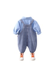 summer baby long sleeve denim shirt straps shorts casual suit boy clothing set children sets 1-4 years for baby