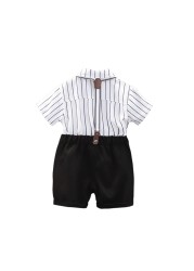 Summer Kids Boys Striped Shirt Straps Shorts Baby Boy Clothing Sets Short Sleeve Genetleman Suit 1-4 Years For Baby