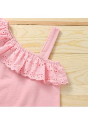 New Summer Girls Top + Denim Short Pants 2pcs Kids Outfits Clothes Toddler Children Costume For 1-6 Years