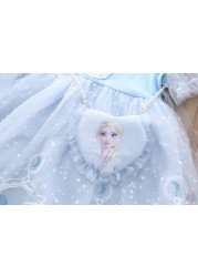 Summer Korean Lovely Lace Elsa Frozen Baby Clothes Short Sleeve Princess Dress Birthday Party Little Girls Costume Vestidos