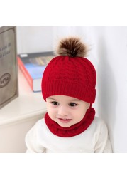 Girls Scarf and Hat Set Girls Pompon Hat Warm Winter Hat Knit Plain Color Raccoon Bones For Kids