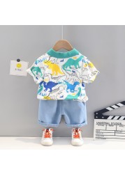 Baby Boy Kids Clothes Fashion Summer Lapel Cartoon Cute Short Sleeve Sports Shorts 2 Pieces Set 1 2 3 4 5 Years