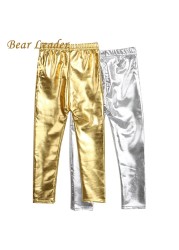 Bear Leader 2022 Spring New Style 4-8 Years Slim Gold Black Red Silver Kids Leather Pants Baby Girls Boys