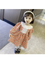 Autumn New Fashion Baby Girls Dresses Long Sleeve Chiffon Floral Princess Cute Dress Family Vacation Beach Kids Clothes 1-6 Years