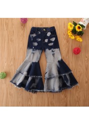 Spring All-match Girls Jeans Trumpet Elastic Waist Flared Pants Children Trousers Bell bottom Jeans For Girls Clothing 2-7 Years