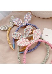 1PC Cute Kids Lovely Cloth Floral Printed Hair Hoop Small Fresh Style Fashion Baby Girls Rabbit Ears Bowknot Headband