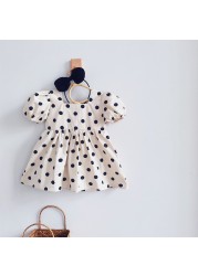 Children's Skirt Summer Clothes Newborn Sister Outfit Jumpsuit Dress Cotton Wave Point Sweet Ins Dots Baby Girl Romper Headband