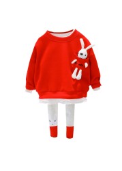 Baby Girls Clothing Sets Kids Casual Clothes Lace Cartoon Rabbit T Shirt Pants Toddler Infant Children Vacation Costume