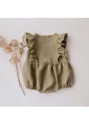 Summer Newborn Infant Baby Girls Romper Cotton Linen Ruffles Sleeveless Infant Playsuit Jumpsuit Overalls onabiece Baby Clothes