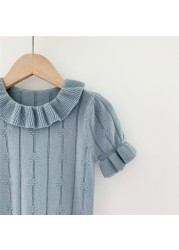 Children Girls Summer Tops Tees Girls Knitted Thin Cotton T-shirt Lovely Vintage Puff Sleeve Tops For Baby Girl