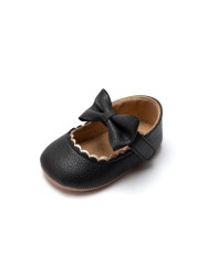 Baby Casual Shoes Baby Boy Bowknot Non-slip Rubber Soft Sole Flat PU First Walker Newborn Baby Girl Accessories