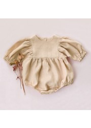 0-18M Baby Girl Cotton Pants Solid Color Long Sleeve Romper Spring Jumpsuits Infant One Piece Newborn Baby Girl Clothes