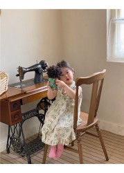 Deer Junmei Toddler Kids Sleep Dress Summer 2022 Lace Floral Sleeveless Korean Style Sleepwear Kids Nightgowns