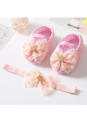 Etosale Cute Baby Walking Shoes 0-18M Newborn Baby Girls Shoes + Headband Set Infant Soft Sole Bowknot Princess First Walkers