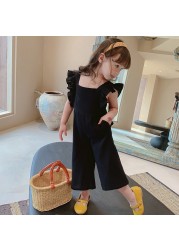 Summer Korean Cute Girls Jumpsuit Toddler Kids Open Back Sleeveless Clothes Wide Leg Pants