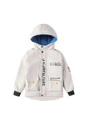 New 2022 polyester spring and autumn jacket for boy fashion Korean version hooded print windbreaker casual cool children's clothing