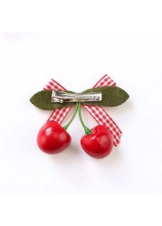 Baby Girl Cute Fruit Cherry Hair Clip Bar Lattice Dot Bow Barrettes Hairpin for Children Girls Handmade Fashion Kids Headwear