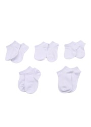 5 Pairs/Pack White Socks Toddler Toddler Short Spring Style Solid Thin Soft Socks for Boys Girls Clothing Accessories