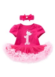 2022 Newborn Baby Girl Rose Rompers Infant Baby First Birthday Party Clothes Summer Girl Dress Princess and Wedding FY03171