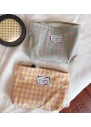 Korean Cosmetic Bag Plaid Beauty Pouch Necesserie Makeup Clutch Cosmetic Organizer Women Large Travel Cosmetic Bag Beauty