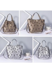 Women's Top Handle Handbag Hologram Matte Frosted High Quality Geometric Bucket Bag Feminine