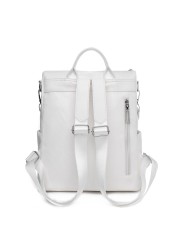 White Backpack for Women Leather Travel Bag Female Shoulder Book Bag Multifunction Backbag Ladies Waterproof Nylon Backpack