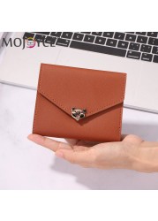 Simple Fashion Women Trifold PU Leather Small Wallet Portable Solid Color Casual Business Card Holder Fox Shape Hasp Coin Purse