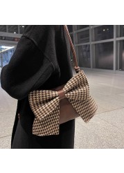 Female Bag PU Leather Big Bow Design Crossbody Shoulder Bag Lady Fashion Zipper Trend Exquisite Small Retro Tote Handbags