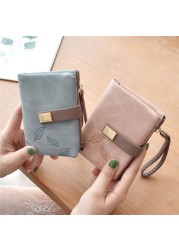 Engraved Leaves Small Wallet Women Wristlet Brand Women Purse Soft Pu Leather Ladies Wallet Card Holder Mini Girl Purse Clutch